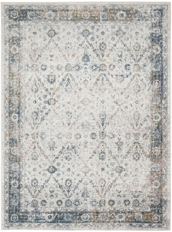 5' X 7' Blue and Ivory Floral Medallion Power Loom Distressed Washable Area Rug