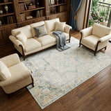 8' X 10' Blue and Ivory Floral Medallion Power Loom Distressed Washable Area Rug