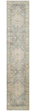 8' Blue And Silver Floral Medallion Distressed Washable Runner Rug