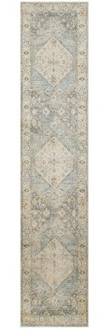 8' Blue And Silver Floral Medallion Distressed Washable Runner Rug