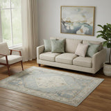 5' X 7' Blue Yellow And Cream Floral Medallion Distressed Washable Area Rug