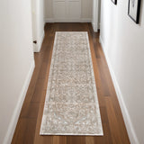 8' Beige And Ivory Medallion Distressed Runner Rug