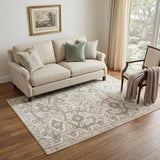 5' X 7' Beige and Ivory Medallion Power Loom Distressed Area Rug