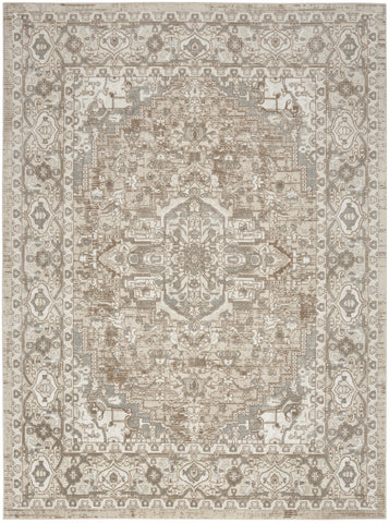 5' X 7' Beige and Ivory Medallion Power Loom Distressed Area Rug