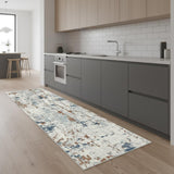 8' Beige And Blue Abstract Runner Rug