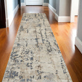 16' Beige And Gray Abstract Runner Rug