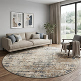 10' Beige and Gray Round Abstract Power Loom Area Rug