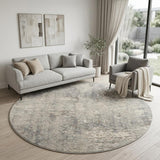 8' Beige and Gray Round Abstract Power Loom Area Rug