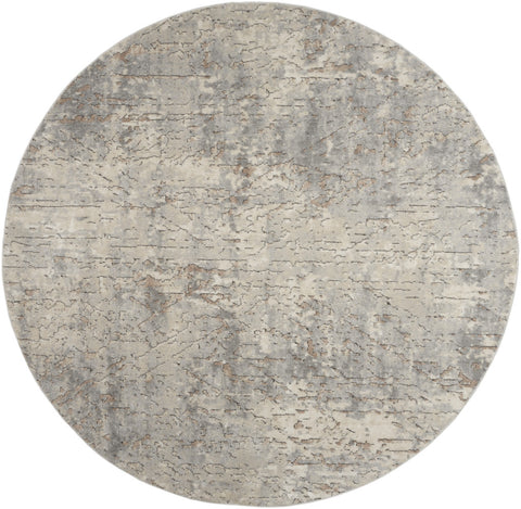 8' Beige and Gray Round Abstract Power Loom Area Rug