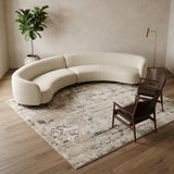 8' Beige and Gray Square Abstract Power Loom Area Rug