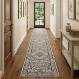 16' Beige And Gray Medallion Distressed Runner Rug