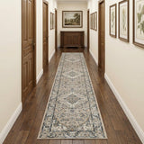 20' Beige And Gray Medallion Distressed Runner Rug
