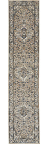 20' Beige And Gray Medallion Distressed Runner Rug