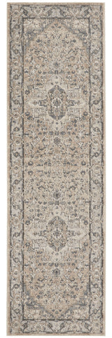 6' Beige And Gray Medallion Distressed Runner Rug