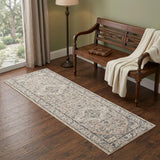 6' Beige And Gray Medallion Distressed Runner Rug
