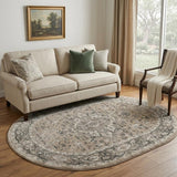 5' X 8' Beige and Gray Medallion Power Loom Distressed Area Rug