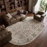 6' X 9' Beige and Gray Medallion Power Loom Distressed Area Rug