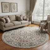 10' Beige and Gray Round Medallion Power Loom Distressed Area Rug