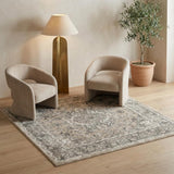 4' Beige and Gray Square Medallion Power Loom Distressed Area Rug
