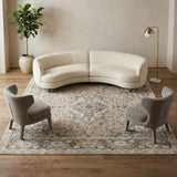 8' Beige and Gray Square Medallion Power Loom Distressed Area Rug