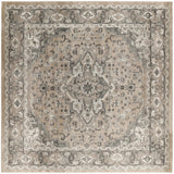 8' Beige and Gray Square Medallion Power Loom Distressed Area Rug