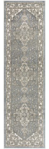 8' Blue And Ivory Medallion Distressed Runner Rug
