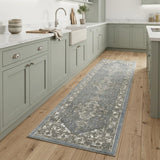 8' Blue And Ivory Medallion Distressed Runner Rug
