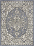 5' X 7' Blue and Ivory Medallion Power Loom Distressed Area Rug