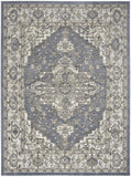 5' X 7' Blue and Ivory Medallion Power Loom Distressed Area Rug