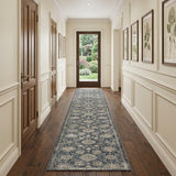10' Beige And Blue Floral Medallion Runner Rug