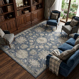 7' X 10' Beige and Blue Floral Medallion Power Loom Area Rug