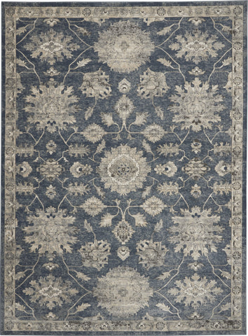 7' X 10' Beige and Blue Floral Medallion Power Loom Area Rug