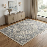 4' X 6' Blue and Ivory Medallion Power Loom Distressed Area Rug