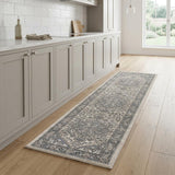 8' Blue And Ivory Medallion Distressed Runner Rug
