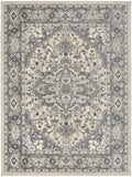 5' X 7' Blue and Ivory Medallion Power Loom Distressed Area Rug