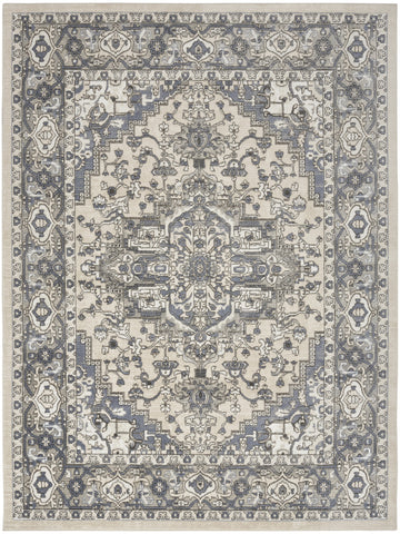5' X 7' Blue and Ivory Medallion Power Loom Distressed Area Rug