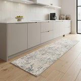 8' Ivory Blue And Gray Abstract Runner Rug