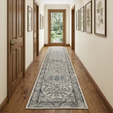 16' Gray And Ivory Medallion Distressed Runner Rug