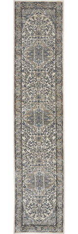 20' Gray And Ivory Medallion Distressed Runner Rug