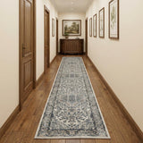 20' Gray And Ivory Medallion Distressed Runner Rug