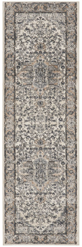 6' Gray And Ivory Medallion Distressed Runner Rug