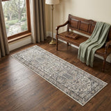 6' Gray And Ivory Medallion Distressed Runner Rug