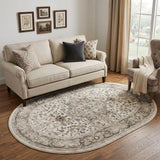 5' X 8' Gray and Ivory Medallion Power Loom Distressed Area Rug