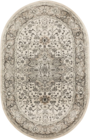 5' X 8' Gray and Ivory Medallion Power Loom Distressed Area Rug