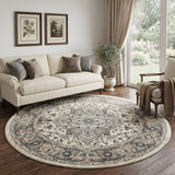 10' Gray and Ivory Round Medallion Power Loom Distressed Area Rug