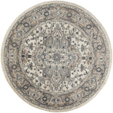 10' Gray and Ivory Round Medallion Power Loom Distressed Area Rug