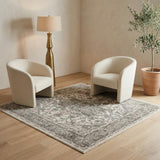 5' Gray and Ivory Square Medallion Power Loom Distressed Area Rug