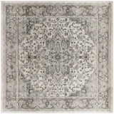 8' Gray and Ivory Square Medallion Power Loom Distressed Area Rug