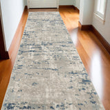 16' Gray And Ivory Abstract Runner Rug