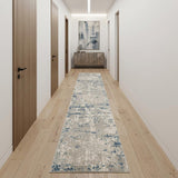 20' Gray And Ivory Abstract Runner Rug